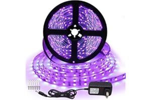 inShareplus UV Blacklight LED Strip kit, 16.4FT/5M, 3528 300LEDs, 395nm-405nm, 12V Black Light Strip Lights, Non-Waterproof f