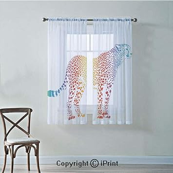 Amazon Com Rod Pocket Sheer Voile Window Curtains Cheetah Rainbow