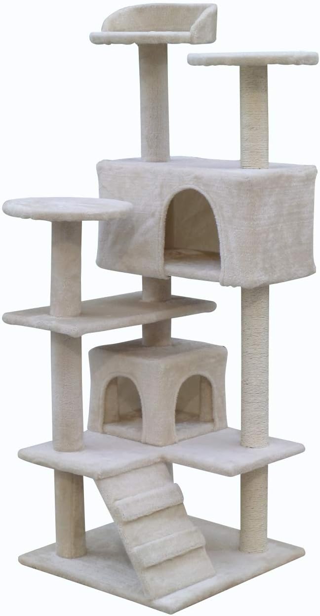 GPX 36" 91CM 52" 132CM 67" 170CM Cat Tree Tower Condo Tunnel Scratching Toy Kitten Pet Play House (52" 132CM, BEIGE)