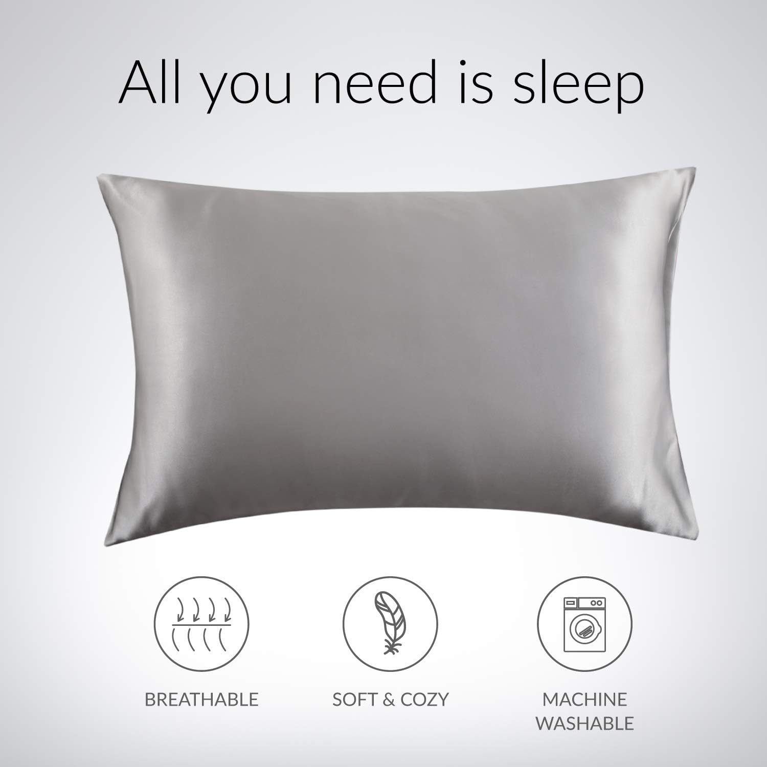 Bedsure Satin Pillowcase for Hair and Skin, 2-Pack - Queen Size (20x30 inches) Pillow Cases - Satin Pillow Covers with Envelope Closure, Silver Grey: Home & Kitchen