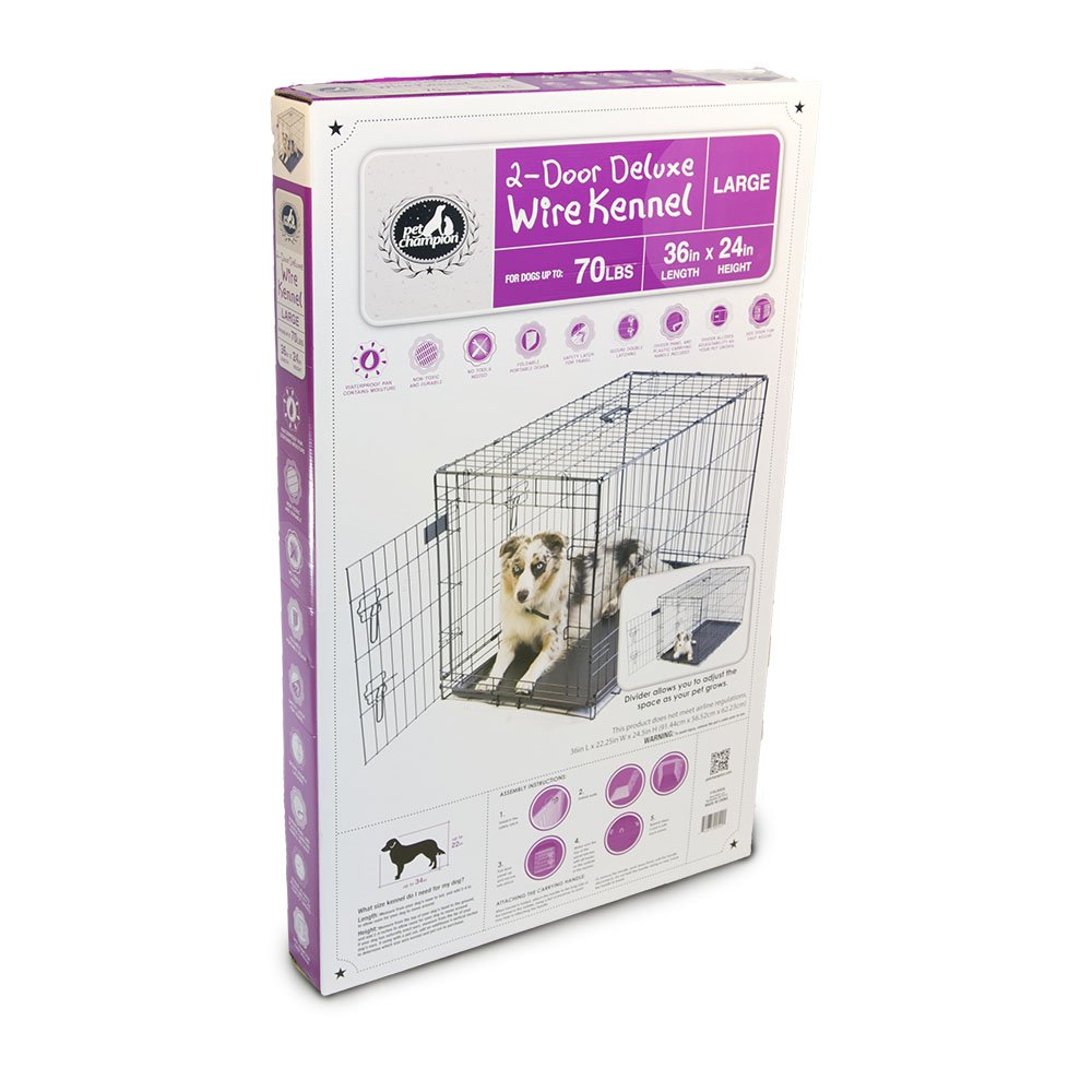 Pet Champion Deluxe 36 Inch Folding Portable 2Door Wire Pet Crate