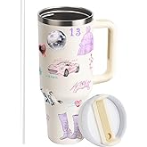 WALLFID 40oz Tumbler with Handle and Straw,Stainless Steel Insulated Water Cup,Reusable Leakproof Large Capacity Tumbler for Juice Coffee,Great Gift for Teens and Singer Lovers (Lid A)