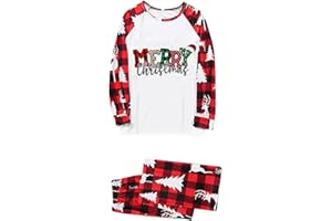 Xdegoge Family Christmas Pajamas Matching Sets Holiday Xmas Pjs Letter Plaid Printed Cute Long Sleeve Tee & Bottom Sleepwear