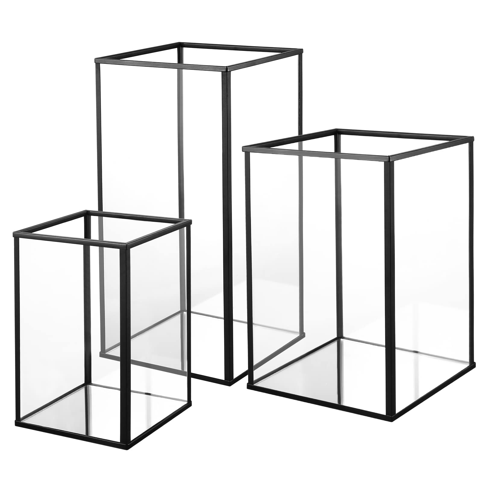 Photo 1 of Phosphor Large Glass Hurricane Candle Holder Set of 3 PCS, Black Glass Candle Holder for Wedding, Party, Holiday