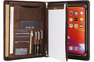 DUKE&COW Leather Portfolio for 12.9 inch iPad Pro, Ipad Holder for Letter Size Notepad, Personalized Padfolio for Men (Dark Khaki)