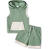 SANMIO Toddler Boy Clothes Summer Outfits Hoodie Sleeveless Tank Tops and Shorts Set with Pockets 2 Piece Clothing Set