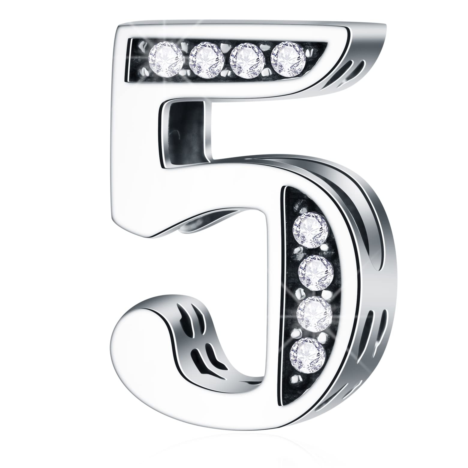 5 Anniversary Charms fits Pandora Charm Bracelet, 925 Sterling Silver 5th Birthday Beads with CZ Birthstones, Number 5 Years Old Gifts for Boy/Girl or Her/Him