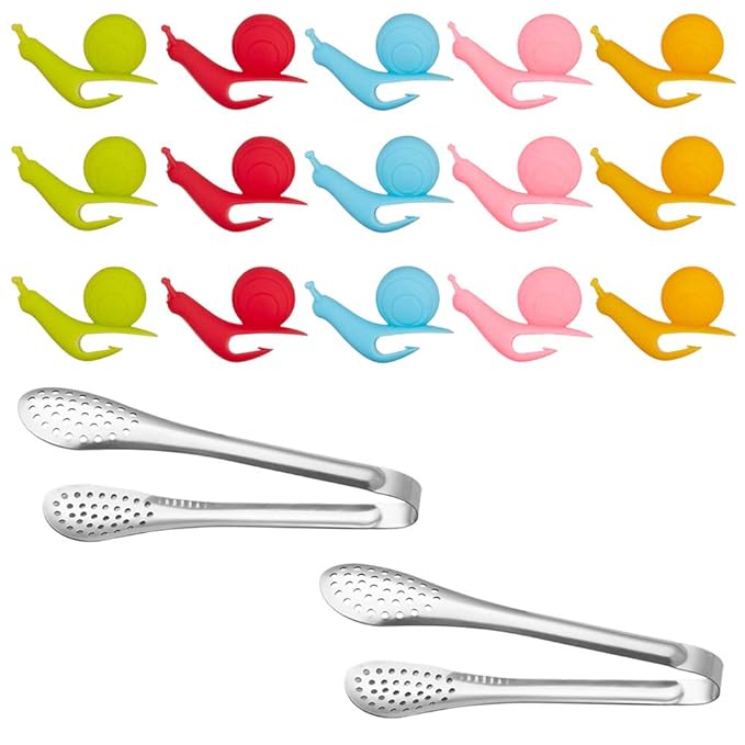 15 Stücke Schnecke Form Silikon Teebeutel Halter mit 2 Stück Edelstahl Teebeutel Squeezer Zuckerzangen, SourceTon Becher Bonb