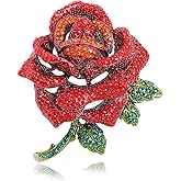 Premium Rose Flower Brooch for Women Red Blue Rhinestone Crystal Rose Brooch Big Flower Lapel Pin Clothing Hat Bag Accessories Wedding Valentine's Day Christmas Jewelry