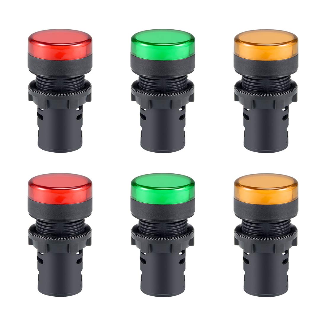 sourcing map 6Pcs Red Green Yellow Indicator Light AC/DC 12V, 22mm Panel Mount, for Electrical Control Panel, HVAC, DIY Projects