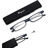Ultra thin Lightweight Folding Reading Glasses Women Men TR90 Blue Light Blocking Anti UV/Eyestrain Foldable Compact Computer Readers Portable Unique Stretchable Slim Flat case Blue +1.5