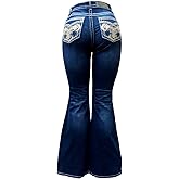 Jack David H&Y Women's 70s Rhinestone Studded Flare Fitted Bell Bottom Denim Jeans-size=0