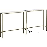 SONGXIN 70.9 Inch Console Table with Power Outlet,Modern Narrow Long Sofa Table Behind Couch,Skinny Entry Table with Gold Met