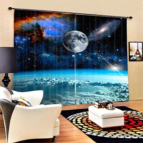 GFYWZ 3D Individuality Space Nebula Visual space Print Polyester Fabrics Blackout Drape Noise Reducing Solid Thermal Curtains Home Decor Living room Bedroom Window Drapes, wide 3.6x high 2.7