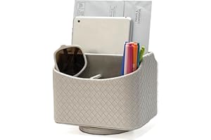 UnionBasic Rotating Desk Organizer, 360 Degree Desk Spinning Caddy, Desktop TV Guide/Mail/Media/Remote Controller Holder Organizer, Woven Beige