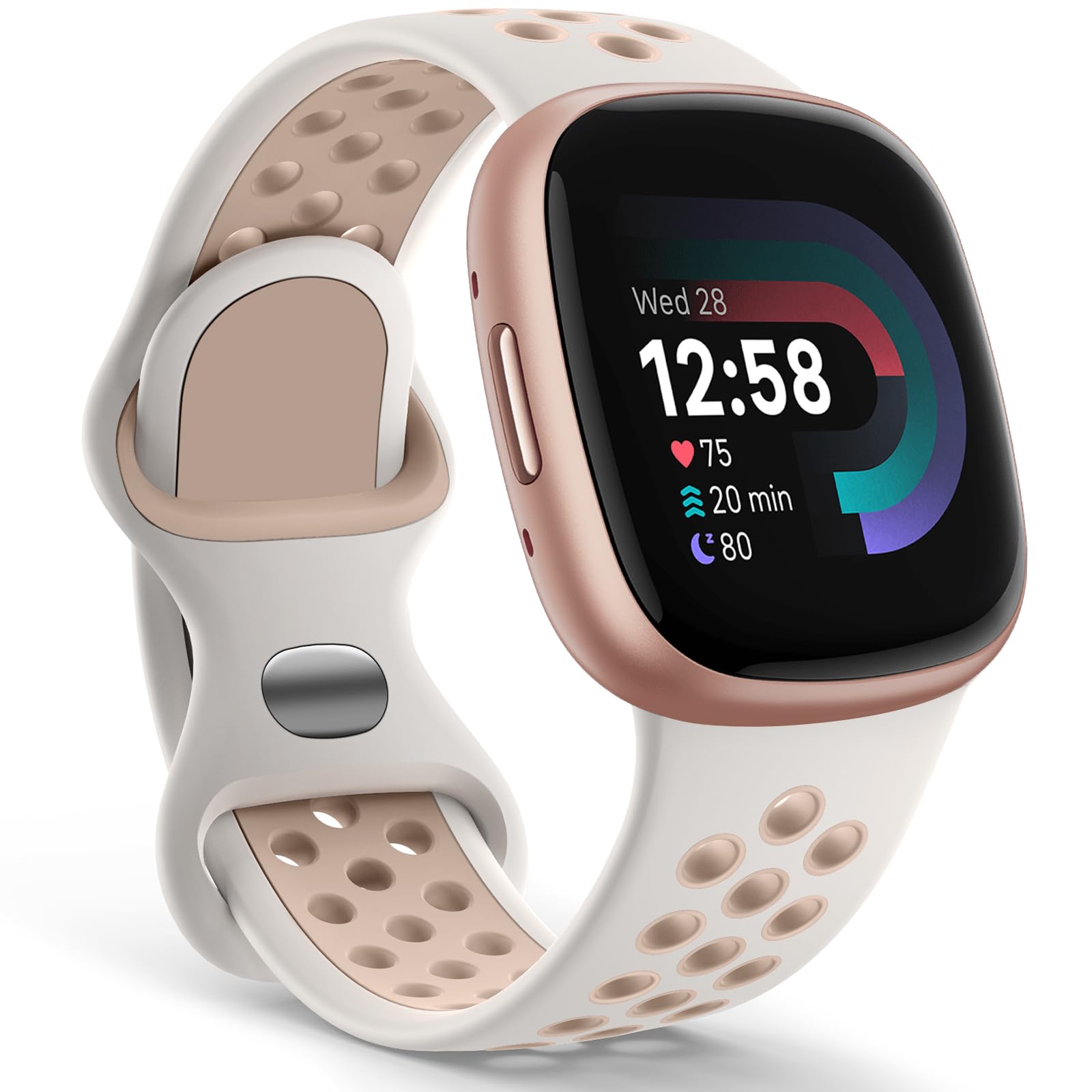 Yoohoo Silicone Bands Compatible with Fitbit Versa 3 Straps/Versa 4 Strap/Sense Strap/Sense 2 Straps for Women Men,Sport Breathable Soft Wristband Replacement for Fitbit Watch,Large