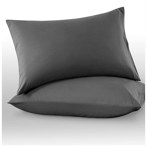 Microfiber Pillow Cases 2 Pack - Plain Dyed Housewife Pillowcases - Charcoal - (74x48 cm)