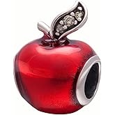 Amoony Apple Charm with Red Enamel Sterling Silver Lucky Fruit Charm for DIY Charms Bracelet