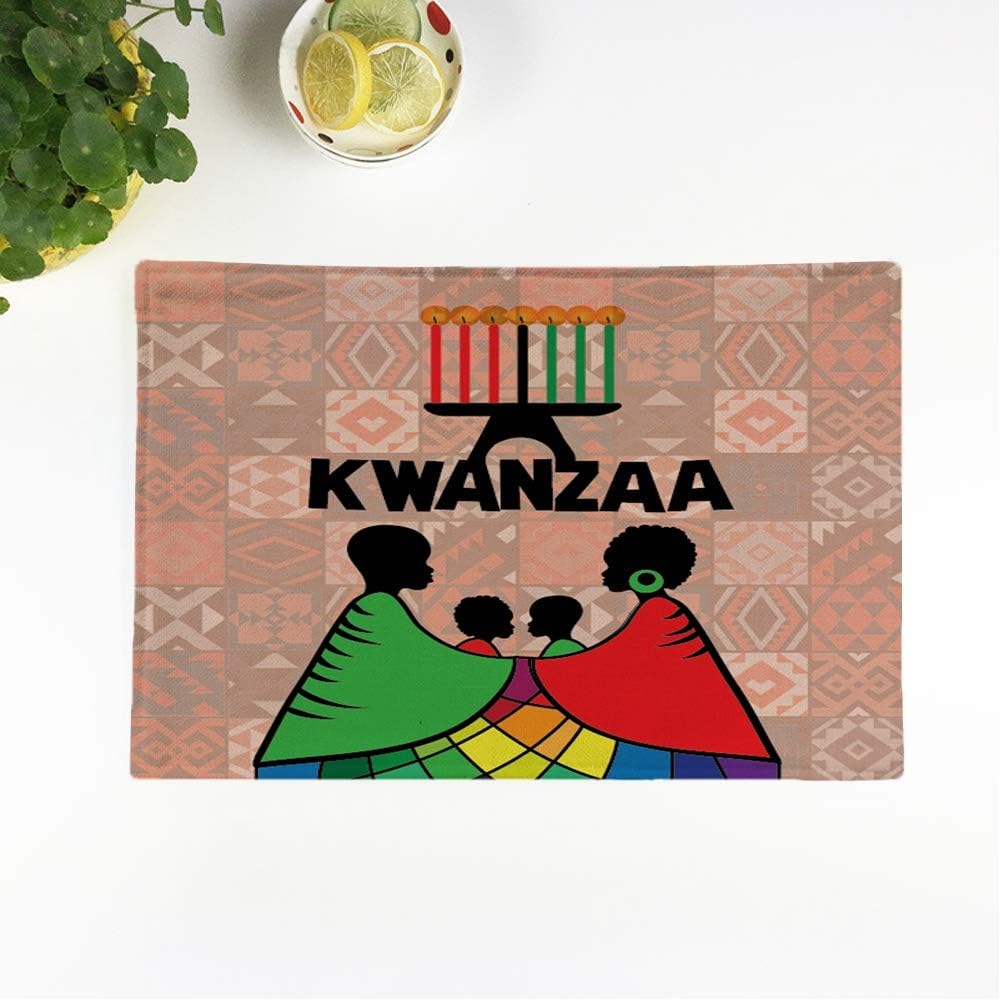 rouihot Set of 8 Placemats Kwanzaa Silhouette of Couple Africans Happy Seven Candles
