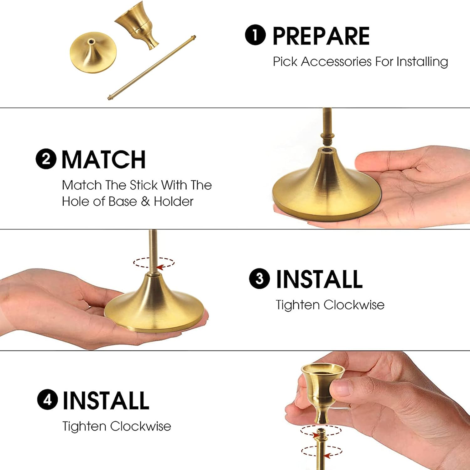 Brass Gold Candlestick Holders - Set of 3 Taper Candle Holders Vintage Candlelight Dinner Metal Candlestick Holders for Reception Candlelight Dinner Ornaments, Wedding Ceremony, Party Home Décor: Kitchen & Dining