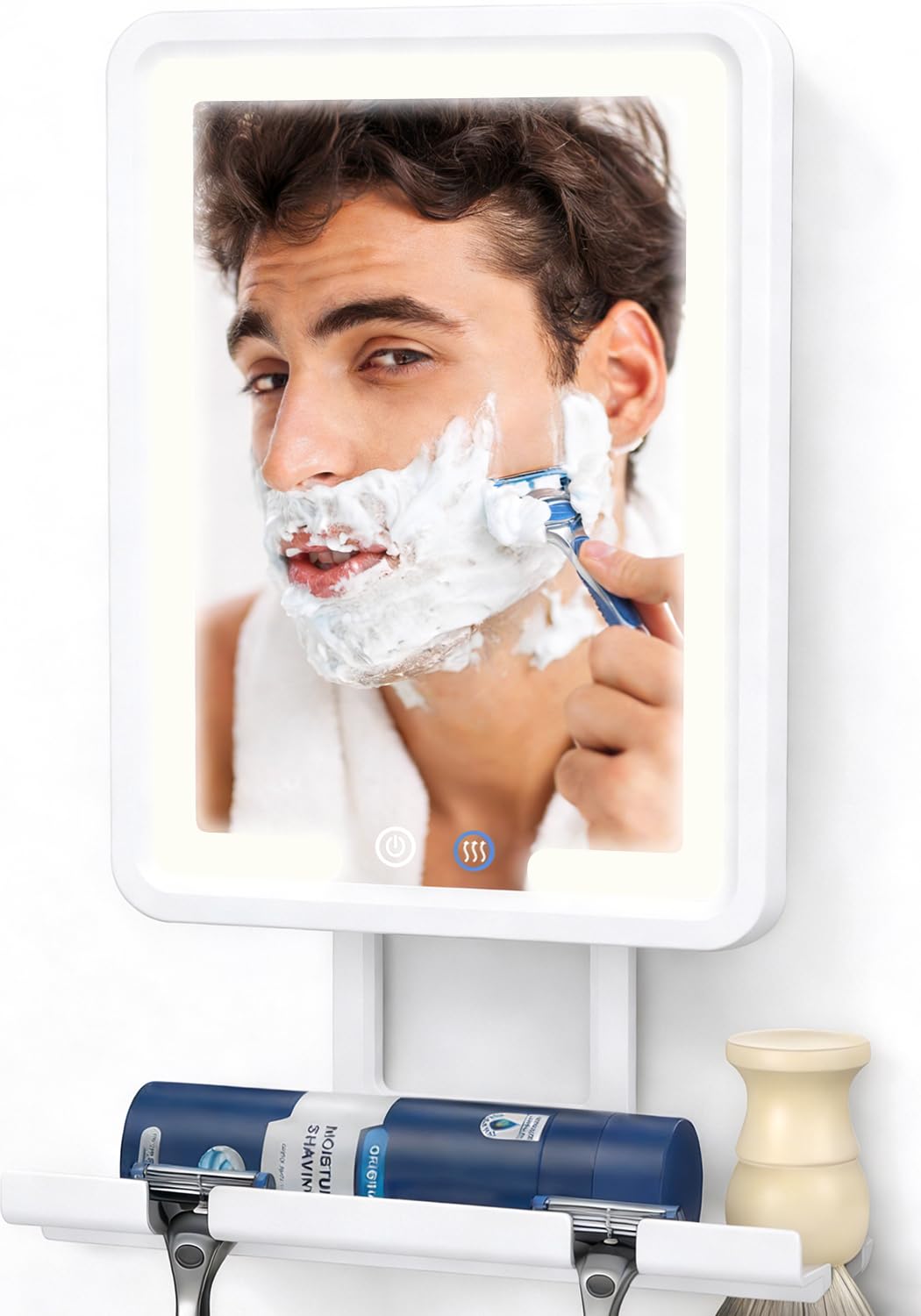 Photo 1 of **UNTESTED**
DeLanges LED Shower Mirror Fogless for Shaving - Heated Fog Free, 3 Dimmable Lights, 360° Adjustable, Rechargeable, Drill Free - with Storage Tray, Razor & Shaving Brush Holders,Gifts for Men,White