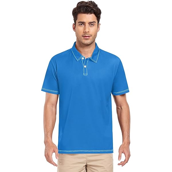 ZZXXB Cyan Blue Men's Polo Shirts Short Sleeve Quick Dry Athletic