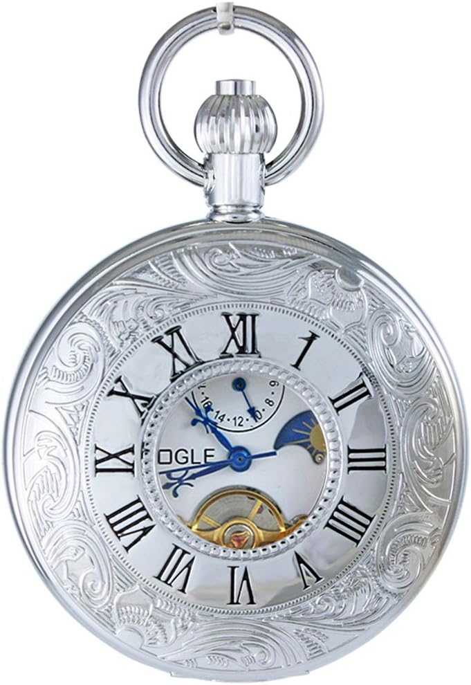 Waterproof Roman Tourbillon Phases Moon Chain Fob Skeleton Automatic Mechanical Pocket Watch