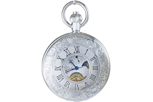 OGLE Waterproof Roman Tourbillon Phases Moon Chain Fob Skeleton Automatic Mechanical Pocket Watch