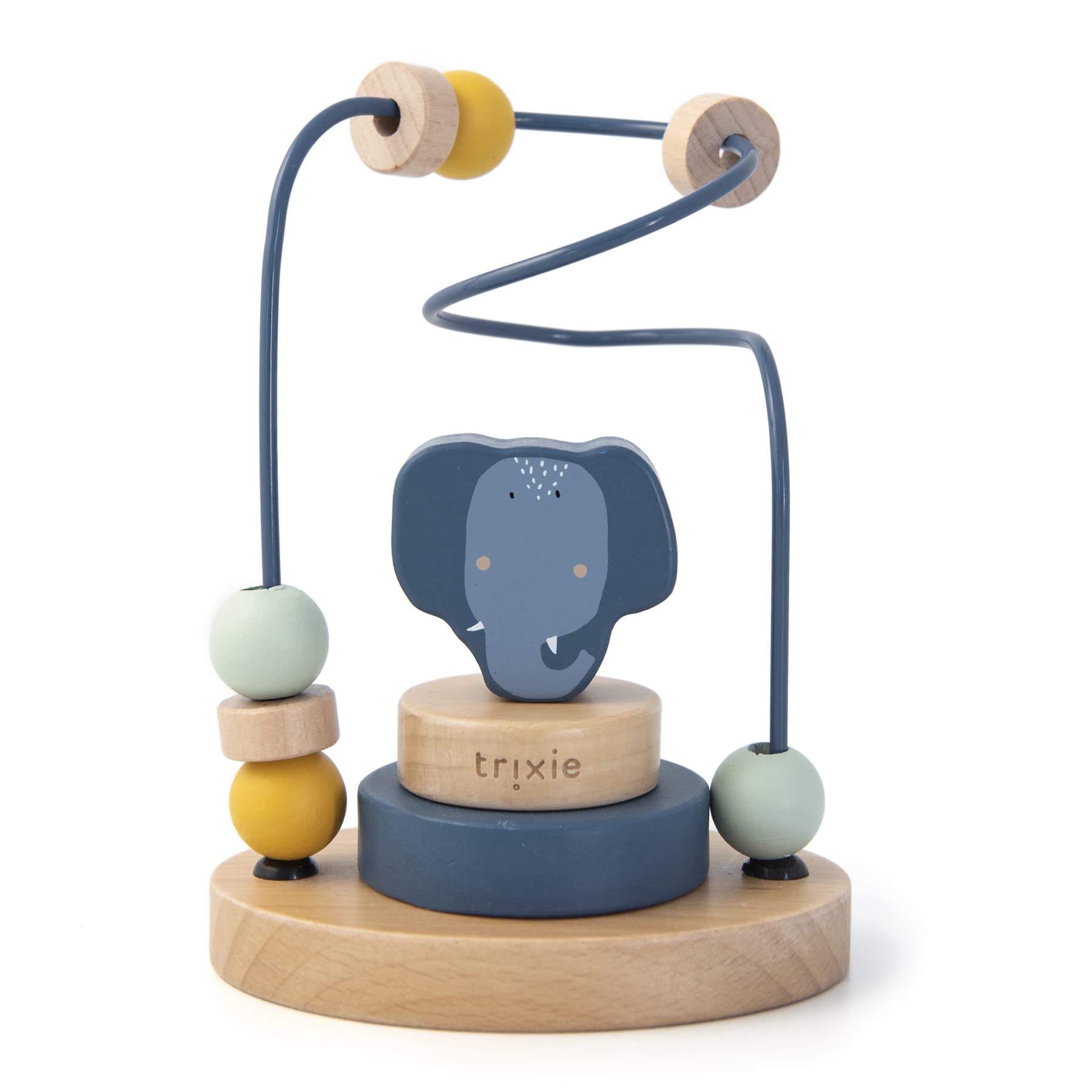 Trixie Wooden Beads Maze - Mrs. Elephant - Interactive & Educational Wooden Toy for Babies - FSC-Certified Wood, BPA-Free, Durable Activity Center - 6m+, Blue