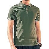 Men's Polo Shirts for Men Short Sleeve Striped Pique Cotton Polo Shirt Business Casual Layering Top Green