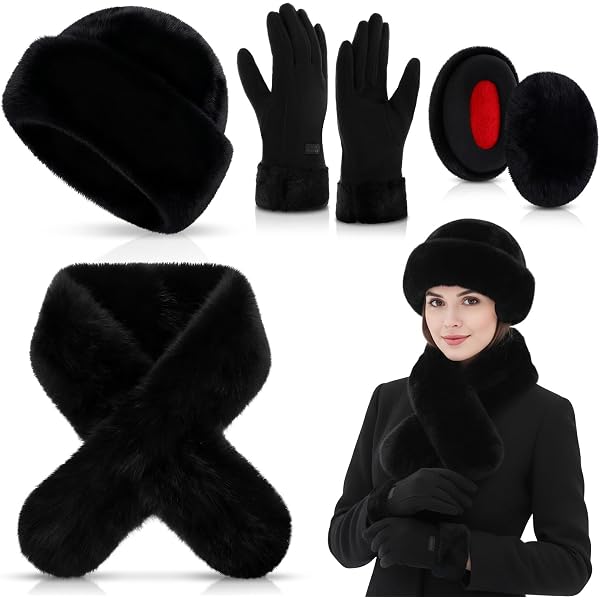 4 Pcs Winter Faux Fur Set for Women Fur Collar Scarf Wrap  display picture 2