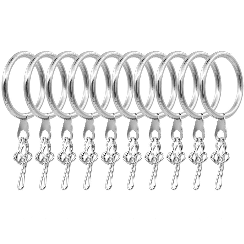 LaMure 40 Pack 30mm Inner Diameter Metal Curtain Rings with Eyelets and 100 Pack Metal Curtain Header Tape Drapery Hooks,Silver