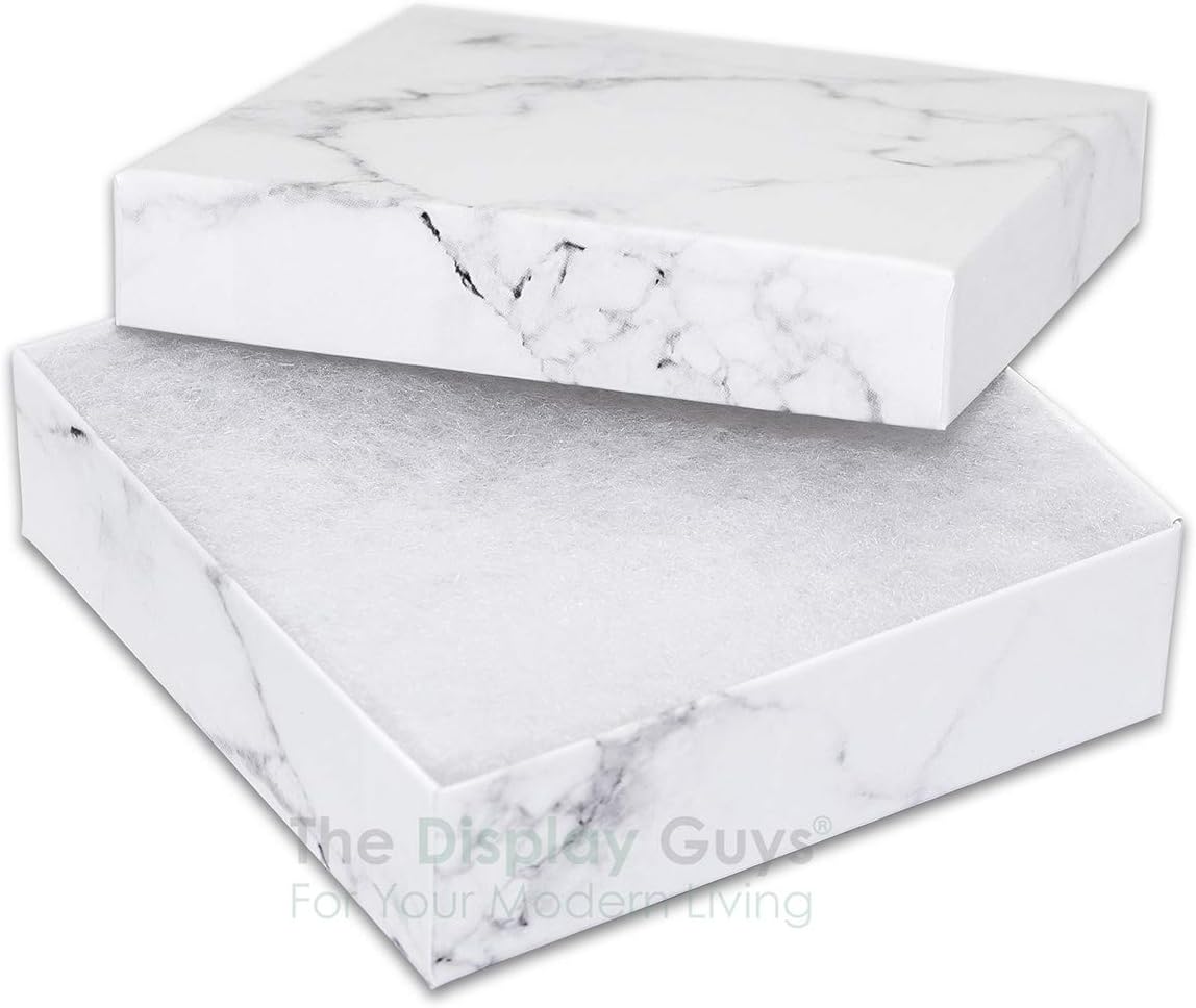 TheDisplayGuys 100-Pack #33 Cotton Filled Cardboard Paper Jewelry Box Gift Case - Marble White (3 1/2" x 3 1/2" x 1"): Everything Else