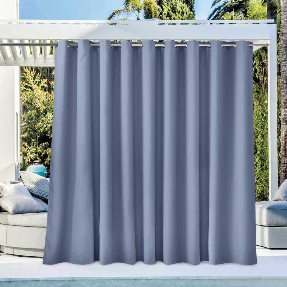 NICETOWN Outdoor Curtainch for Patio Waterproof 120 inch Wide, Thermal Insulated Rustproof Grommet UV Blocking Cabana Curtainch & Drape, Privacy Safe Shade for Pergola, Stone Blue, 1 PC, 95-Inch Long Image