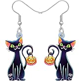 BAMAY Halloween Acrylic Black Cat Earrings Dangle Kitten Jewelry Pumpkin Cat Gifts for Cat Lovers Women Party Favors Charms