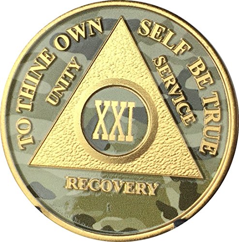 21 Year AA Medallion Camo Gold Plated Anniversary Chip Camouflage Color