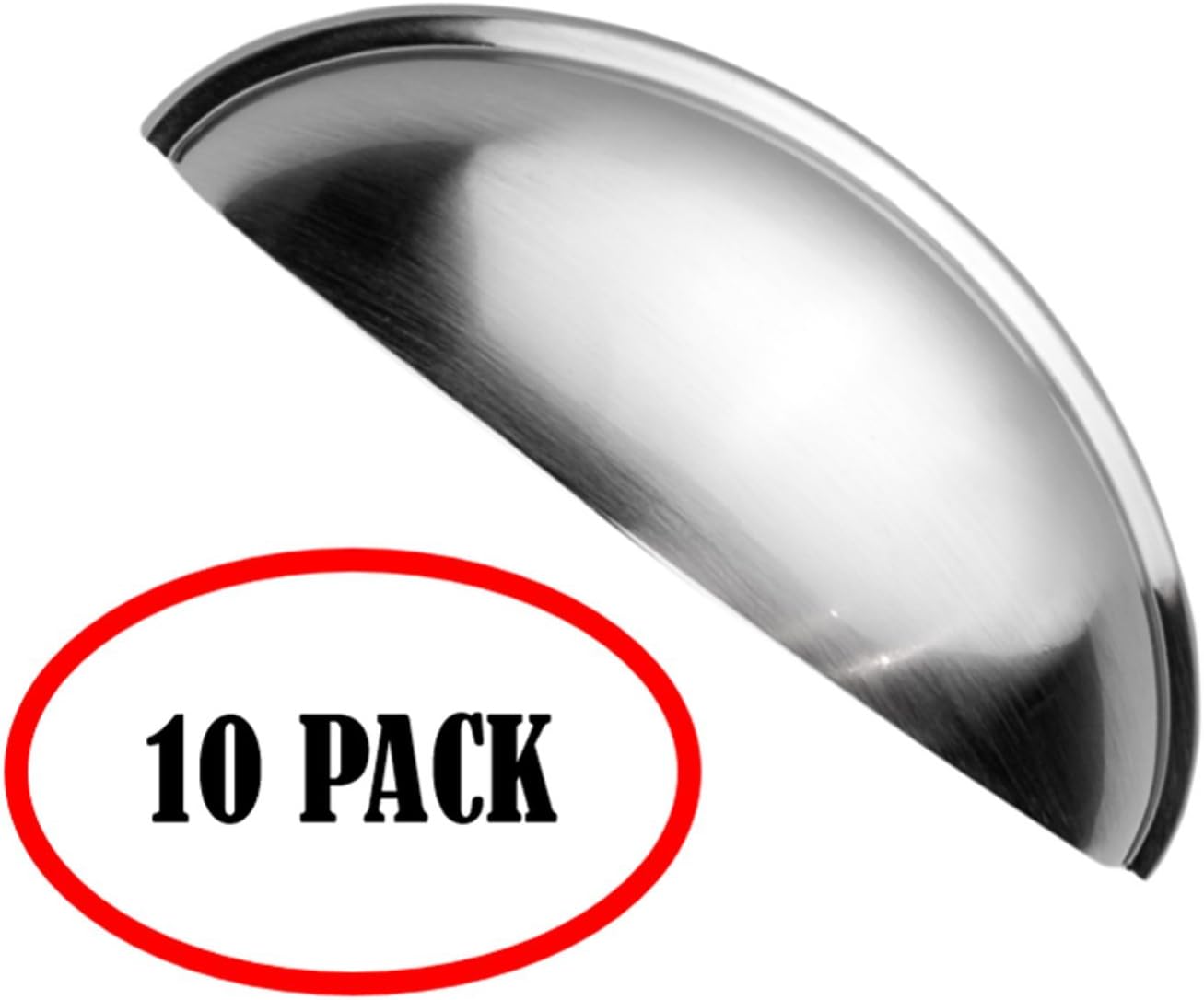 Brushed Nickel Cabinet Cup Pulls 3 Inch Set of 10 Handles with Two Screw Sizes (Brushed Nickel)