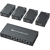HDMI Extender Splitter 1x4 1080P@60Hz Over Cat 5E/6/7 Ethernet Cable 50m (165ft) Support EDID Copy POC Function (1 in 4 Out)