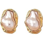 Baroque Pearl Earrings For Women 14k Gold Plated Irregular Pearl Stud Earrings Chunky Vintage pearl Statement Earrings Fashion Jewelry Gift For Women