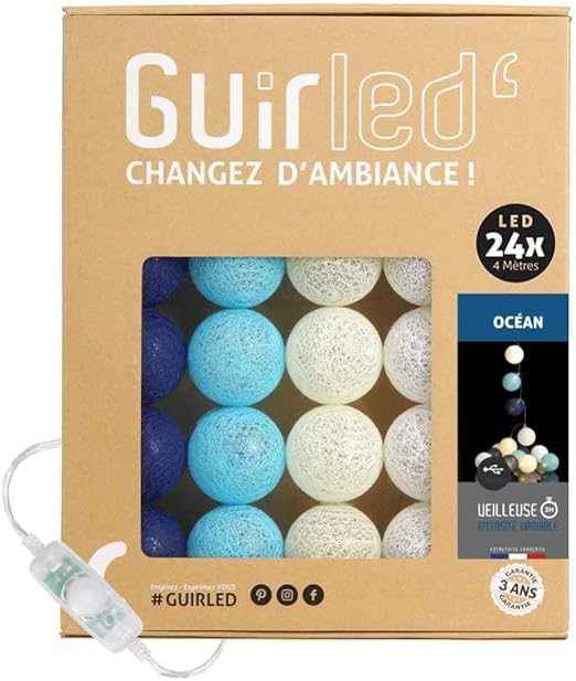 Guirlande Lumineuse Boules Coton Led Usb Veilleuse Bebe 2h Adaptateur Secteur Double Usb 2a Inclus 3 Intensites 24 Boules 2 4m Ocean Amazon Fr Luminaires Et Eclairage