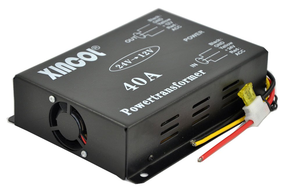 XINCOL DC 24V to 12V 40A 480W Buck Voltage Reducer DC Car Truck Power Converter Step-down Transformer Regulator with Built-in Fan Full Protections RAM Memory and Inline Fuse