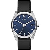 MVMT Element Men’s Calendar Watch, Quartz 3-Hand, 43mm, Leather Strap, 50M Water Resistant – Gift for Him