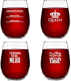 Amazon.com | Set of 4 Crude & Rude Funny Wine Glasses (15 oz)- Novelty  Glassware Gifts for Women- Hilarious Party, Event, Hosting Fun- Wine Lover  Glass w/Funny Sayings- Birthday Wine Gift for