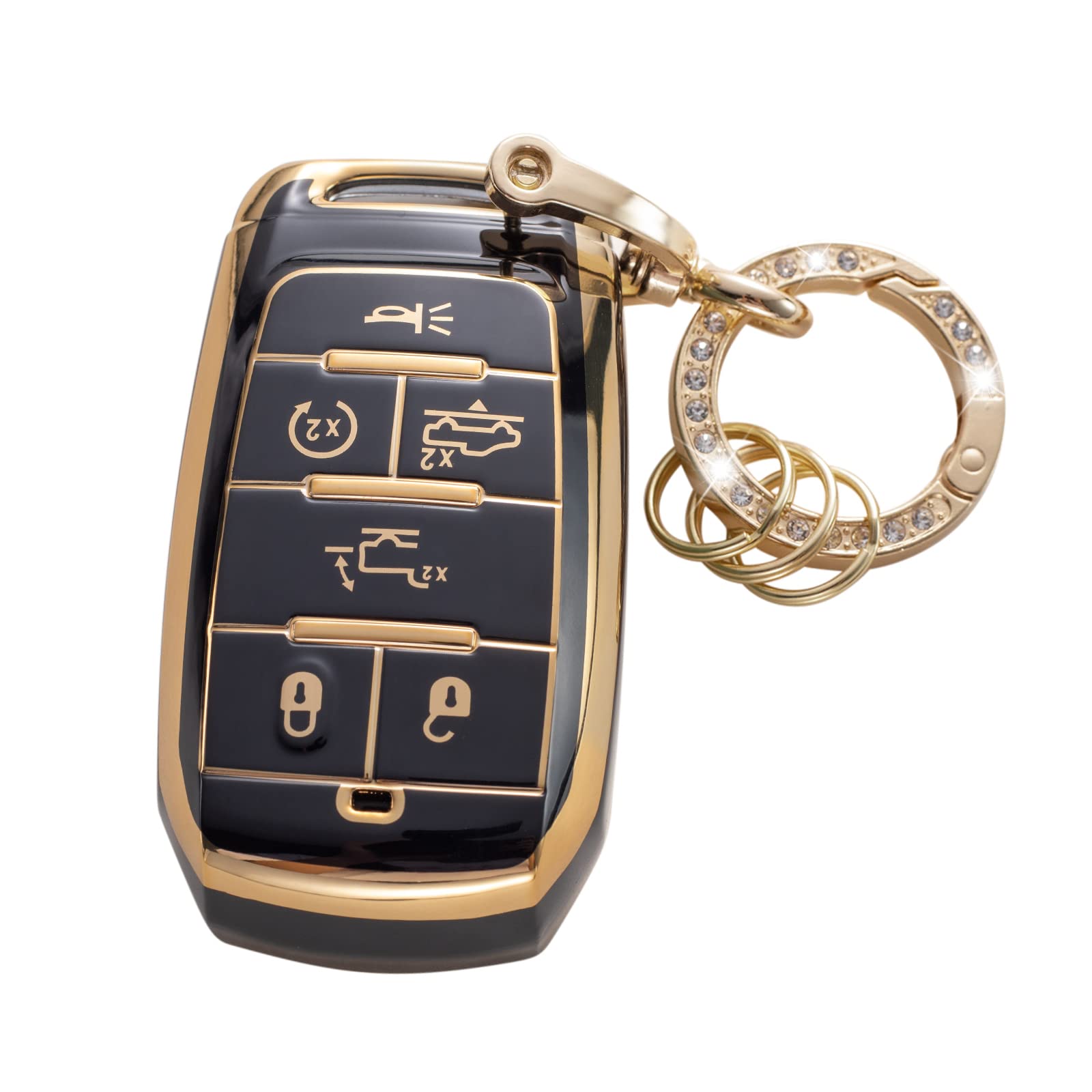 Photo 1 of Gematay for Dodge Key Fob Cover with Keychain, Key Shell Cover Compatible with 2019-2023 Dodge RAM 1500 2500 3500 4500 5500 3/4/5/6 Button Smart Key Fob, Black