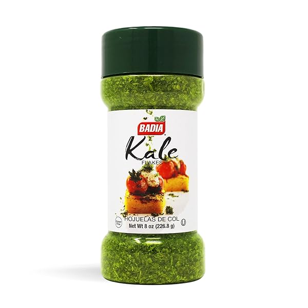 BADIA KALE FLAKES 8 OZ – DRIED AND CRUSHED KALE LEAVES FOR SMOOTHIES, SOUPS, SALADS & SEASONING – NUTRIENT-RICH SUPERFOOD