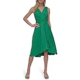 DKNY Womens Sleeveless Surplice Tie Fit & Flare Midi Dress