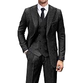 Vintage Tweed Herringbone 3 Pieces Suits for Men 2 Button Prom Dress Tuxedo | Formal Wool Suit Jacket Vest Pants Men, Peak Lapel Blazer, Slim Fit Double Breast Suit Vest, Flat Front Dress Pants, Wedding