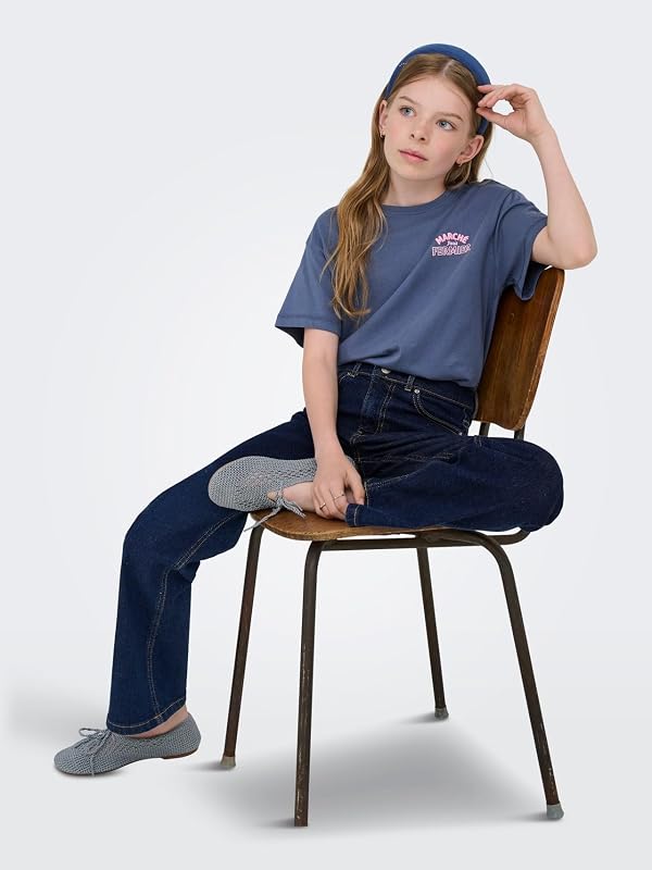 Jeans KOGJUICY de cintura média e pernas largas de corte largo, Azul Ganga Escuro, 7 anos