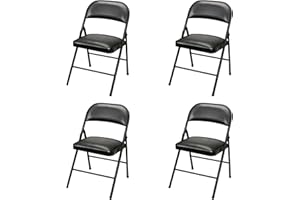 Plastic Development Group Indoor and Outdoor Heavy Duty Metal Steel Padded Foldable Chairs for Party and Events, Black (4 Pack)