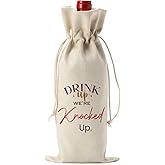 Funny Baby Pregnancy Announcement Wine Bag, Cute Baby Pregnancy Announcement Gifts Wine Bags for Parents Grandparents, Drink Up We're Knocked Up Wine Bottle Bag